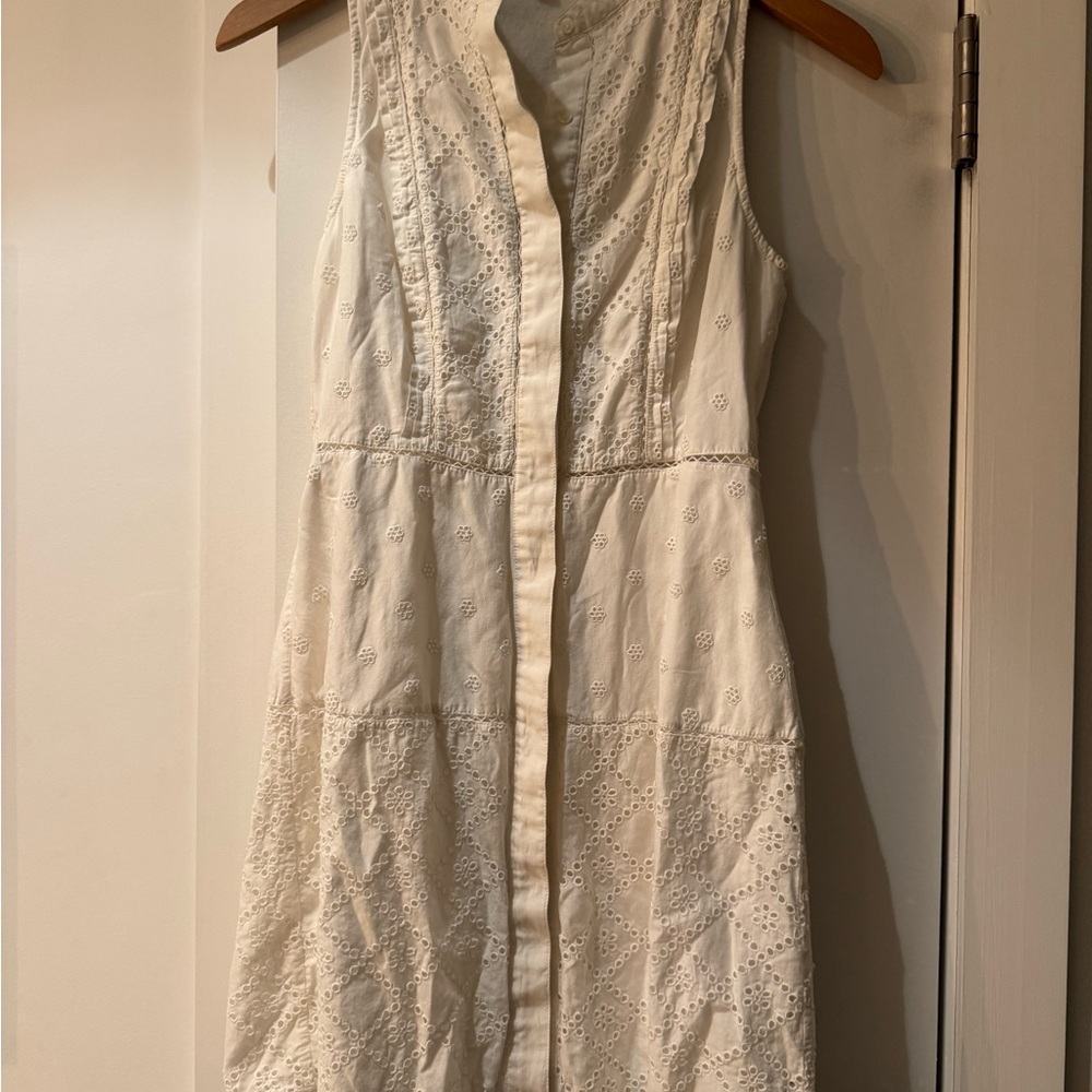 Joie White Eyelet Cotton & Silk Blend Dress – Sleeveless, Button Front